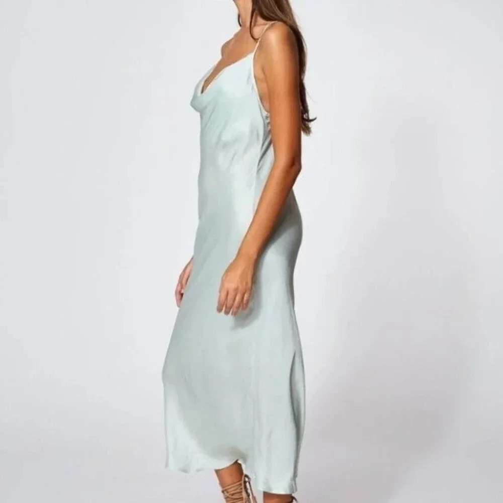 NEW YFB Cowl Neck Silky Slip Midi Dress Water - Picture 3 of 8